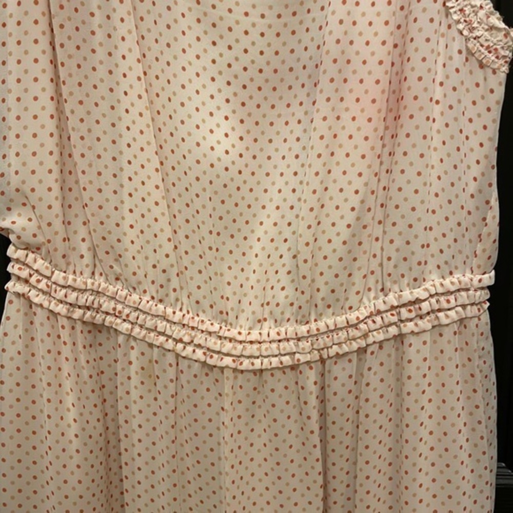 STUDIO M Max Studio Peach Pink Polka Dot Tank‎ Dress Lined Textured Size Large - Picture 3 of 6